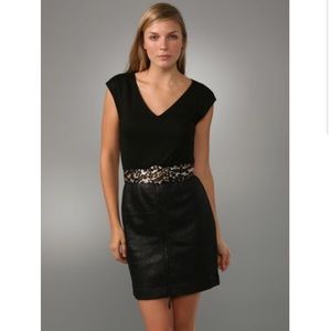 Alice & Olivia V-Neck Combo Dress + Leopard Belt